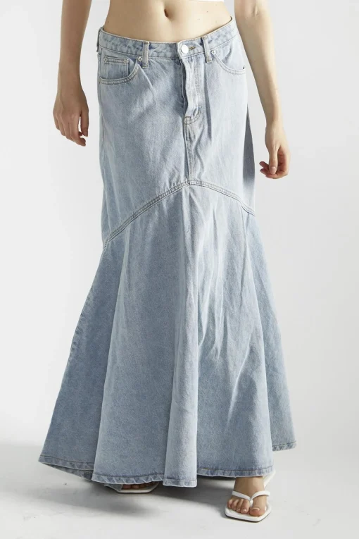 Glamorous Denim Skirts|Maxi Skirts|Light Stonewash Denim Fishtail Maxi-Skirt -