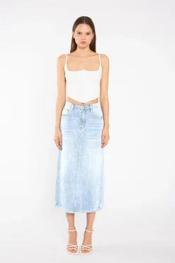 Glamorous Maxi Skirts|Light Stonewash Straight-Fit Maxi-Skirt -