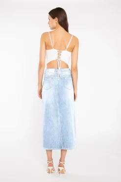 Glamorous Maxi Skirts|Light Stonewash Straight-Fit Maxi-Skirt -