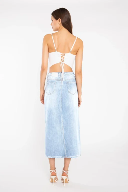 Glamorous Maxi Skirts|Light Stonewash Straight-Fit Maxi-Skirt -