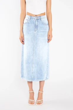 Glamorous Maxi Skirts|Light Stonewash Straight-Fit Maxi-Skirt -