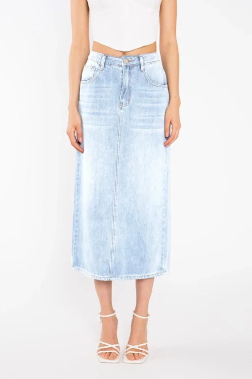 Glamorous Maxi Skirts|Light Stonewash Straight-Fit Maxi-Skirt -