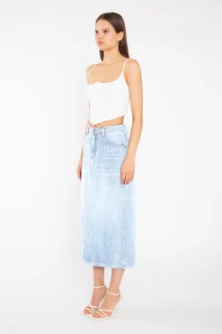 Glamorous Maxi Skirts|Light Stonewash Straight-Fit Maxi-Skirt -