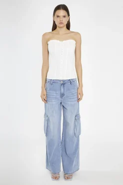 Glamorous Wide Leg Jeans|Wide Leg Trousers|Light Stonewash Wide Leg Cargo Jeans -