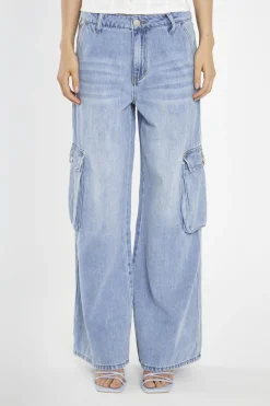Glamorous Wide Leg Jeans|Wide Leg Trousers|Light Stonewash Wide Leg Cargo Jeans -