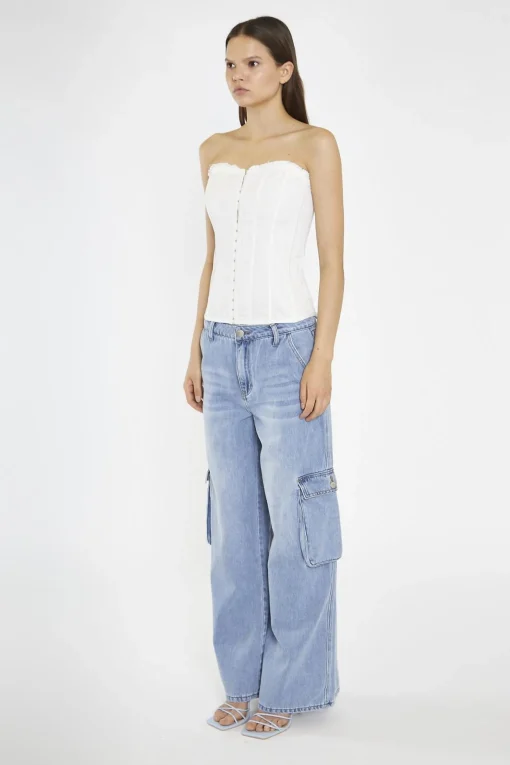 Glamorous Wide Leg Jeans|Wide Leg Trousers|Light Stonewash Wide Leg Cargo Jeans -