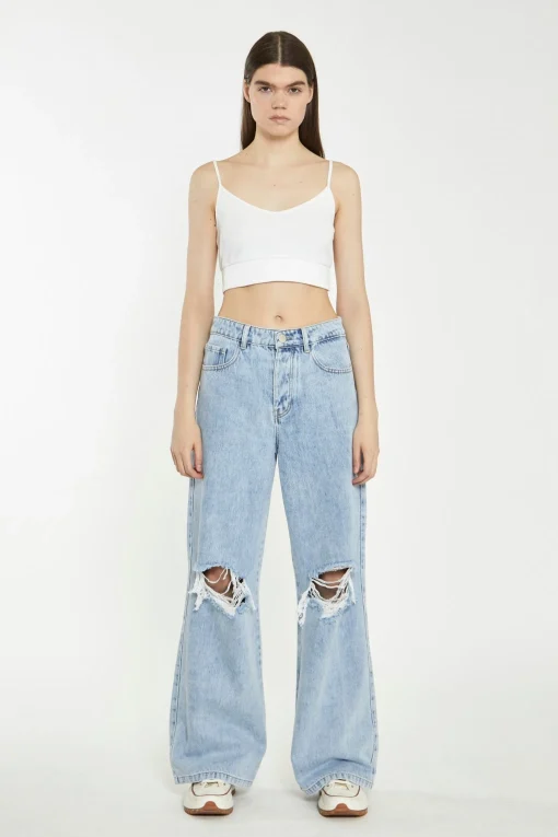Glamorous Chic Escapes|Ripped & Distressed Jeans|Light Stonewash Wide-Leg Ripped Jeans -