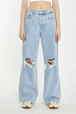 Glamorous Chic Escapes|Ripped & Distressed Jeans|Light Stonewash Wide-Leg Ripped Jeans -