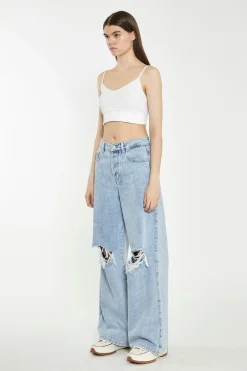 Glamorous Chic Escapes|Ripped & Distressed Jeans|Light Stonewash Wide-Leg Ripped Jeans -