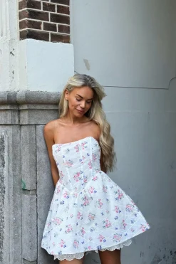 Glamorous Mini Dresses|Mini Dresses|Light White Trellis Floral Corset Mini-Dress -