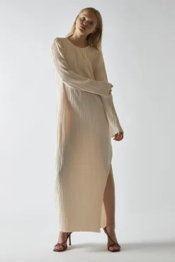 Glamorous Day Dresses|Midi & Midaxi Dresses|Light-Apricot Plisse Midaxi-Dress -