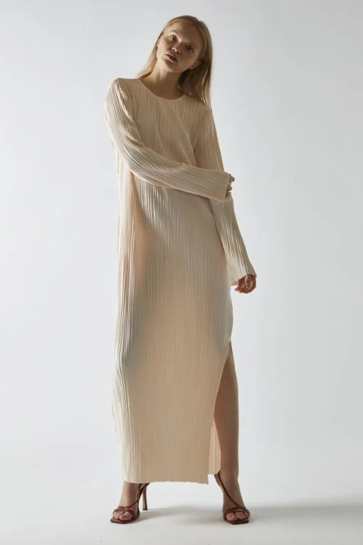 Glamorous Day Dresses|Midi & Midaxi Dresses|Light-Apricot Plisse Midaxi-Dress -