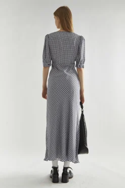 Glamorous Day Dresses|Midi & Midaxi Dresses|Light-Blue Check V-neck Midi Tea-Dress -