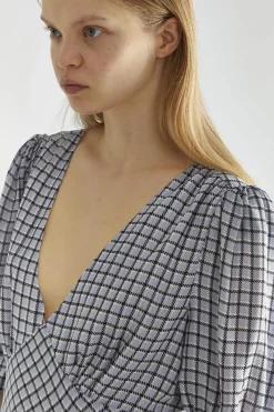Glamorous Day Dresses|Midi & Midaxi Dresses|Light-Blue Check V-neck Midi Tea-Dress -