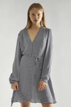 Glamorous Day Dresses|Mini Dresses|Light-Blue Check V-Neck Mini-Dress -