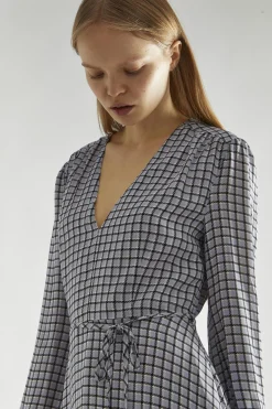 Glamorous Day Dresses|Mini Dresses|Light-Blue Check V-Neck Mini-Dress -