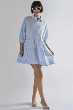 Glamorous Day Dresses|Mini Dresses|Light-Blue Collared-Skater-Mini-Dress -
