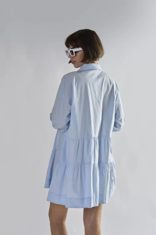 Glamorous Day Dresses|Mini Dresses|Light-Blue Collared-Skater-Mini-Dress -