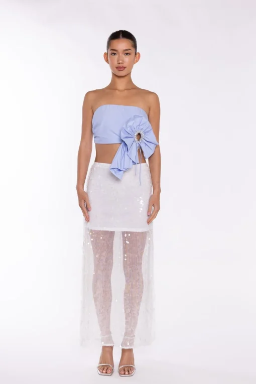 Glamorous Going Out Tops|Crops, Corsets & Bodysuits|Light-Blue 3D Corsage Crop-Top -
