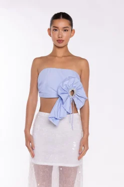 Glamorous Going Out Tops|Crops, Corsets & Bodysuits|Light-Blue 3D Corsage Crop-Top -