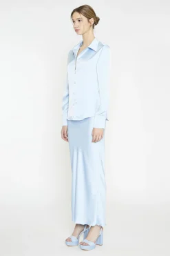 Glamorous Blouses & Shirts|Light-Blue Satin Classic-Shirt -