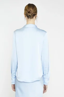 Glamorous Blouses & Shirts|Light-Blue Satin Classic-Shirt -