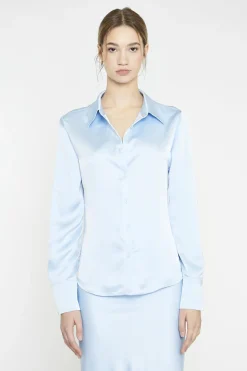 Glamorous Blouses & Shirts|Light-Blue Satin Classic-Shirt -