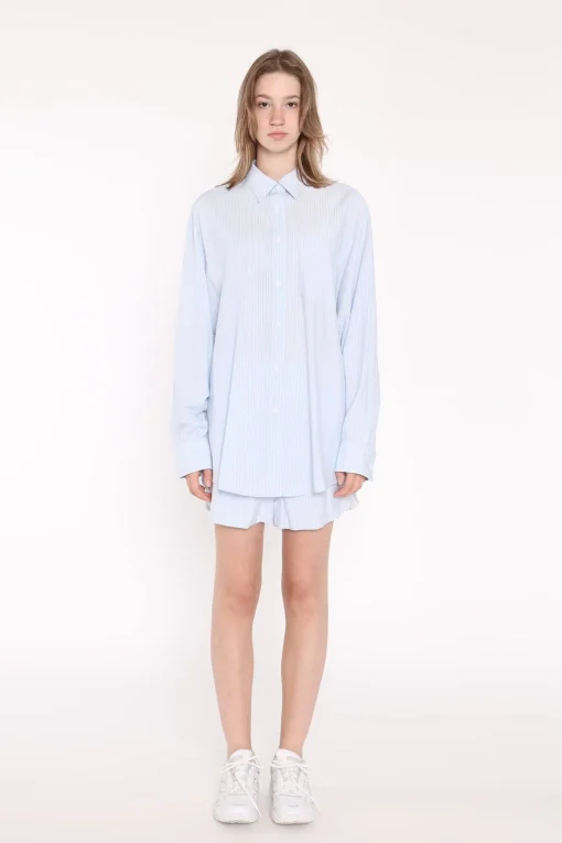 Glamorous Blouses & Shirts|Light-Blue Stripe Classic Shirt -