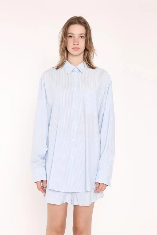 Glamorous Blouses & Shirts|Light-Blue Stripe Classic Shirt -