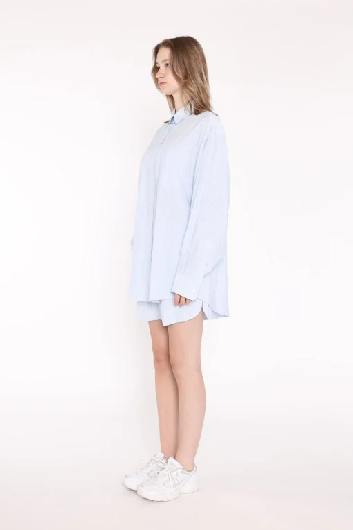 Glamorous Blouses & Shirts|Light-Blue Stripe Classic Shirt -