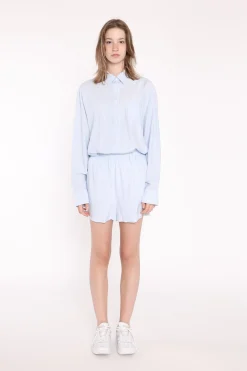 Glamorous Co-ords|Woven Shorts|Light-Blue Stripe Side Split Shorts -