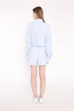 Glamorous Co-ords|Woven Shorts|Light-Blue Stripe Side Split Shorts -