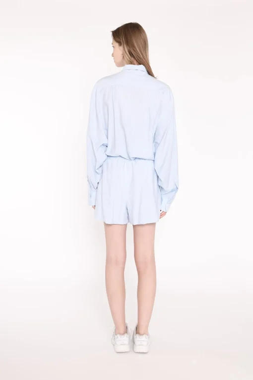 Glamorous Co-ords|Woven Shorts|Light-Blue Stripe Side Split Shorts -
