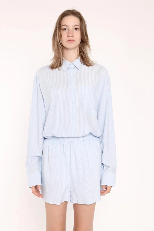 Glamorous Co-ords|Woven Shorts|Light-Blue Stripe Side Split Shorts -