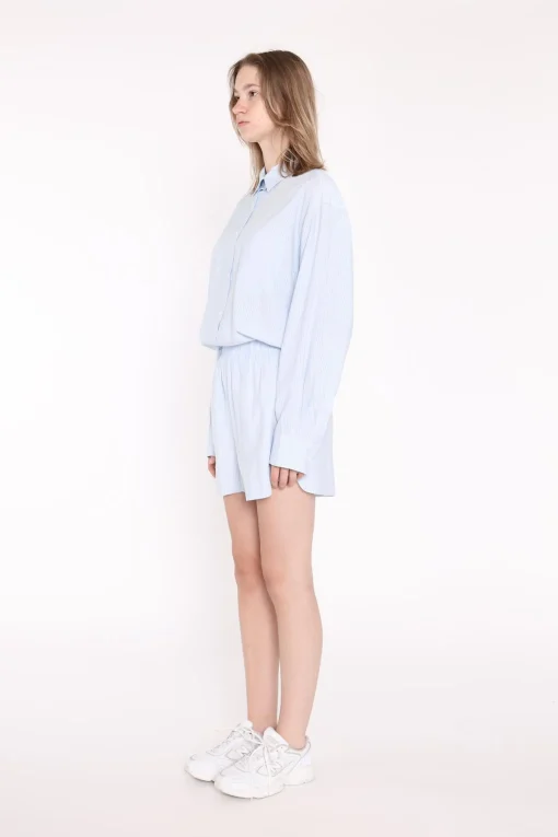 Glamorous Co-ords|Woven Shorts|Light-Blue Stripe Side Split Shorts -
