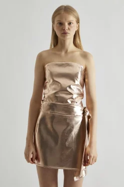 Glamorous Going Out Tops|Co-ords|Light-Copper PU Strapless To -