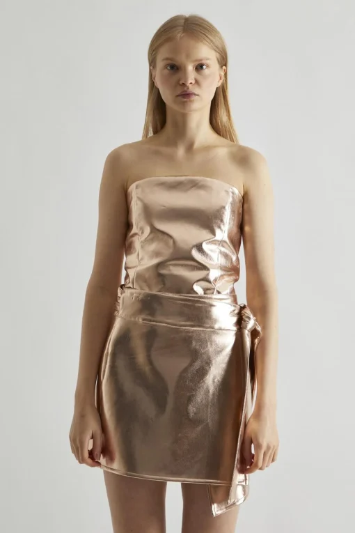 Glamorous Going Out Tops|Co-ords|Light-Copper PU Strapless To -