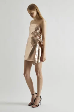 Glamorous Going Out Tops|Co-ords|Light-Copper PU Strapless To -