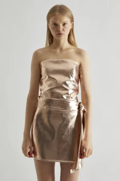 Glamorous Mini Skirts|Light-Copper PU Wrap Mini-Skirt -