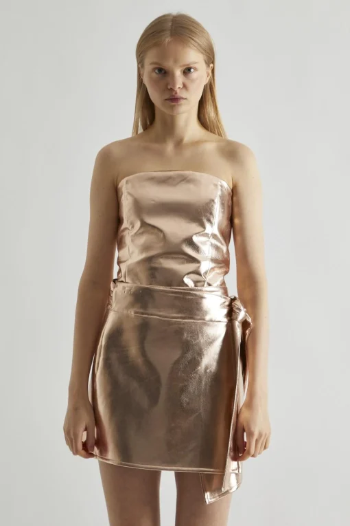 Glamorous Mini Skirts|Light-Copper PU Wrap Mini-Skirt -