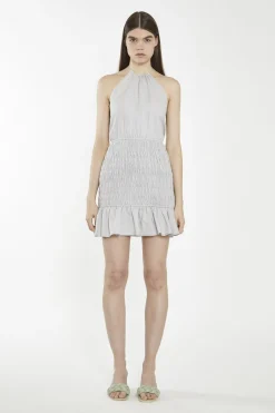 Glamorous Mini Dresses|Mini Dresses|Light-Grey Halter-Neck Shirred Mini-Dress -