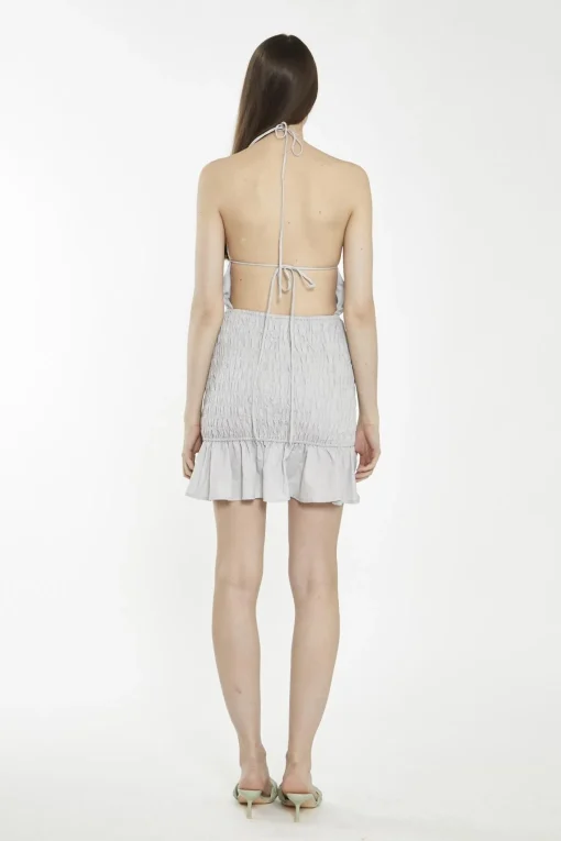 Glamorous Mini Dresses|Mini Dresses|Light-Grey Halter-Neck Shirred Mini-Dress -