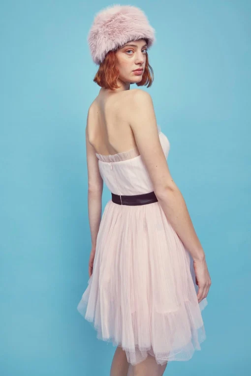 Glamorous Mini Dresses|Mini Dresses|Light-Pink V- Neck Puff Ball Strapless Mini Dress -