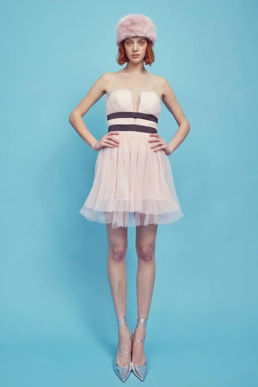 Glamorous Mini Dresses|Mini Dresses|Light-Pink V- Neck Puff Ball Strapless Mini Dress -