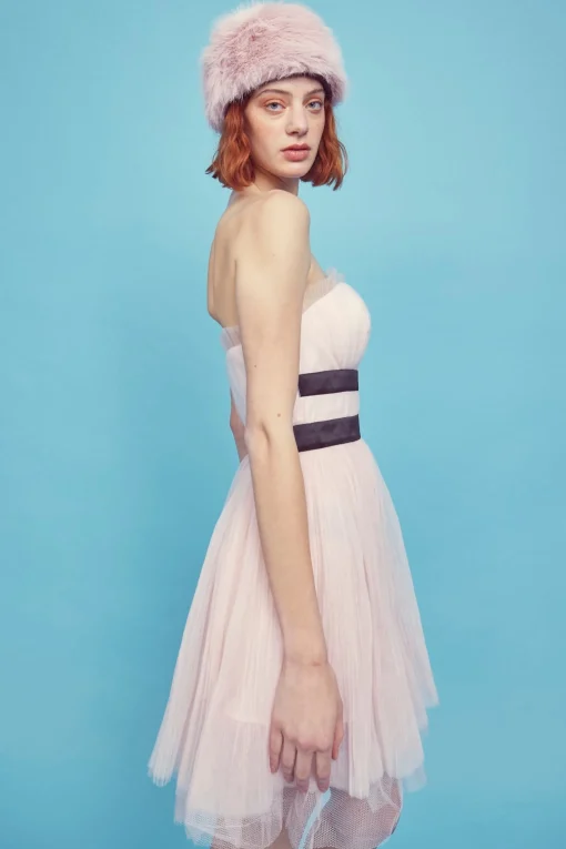 Glamorous Mini Dresses|Mini Dresses|Light-Pink V- Neck Puff Ball Strapless Mini Dress -