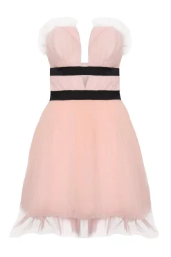 Glamorous Mini Dresses|Mini Dresses|Light-Pink V- Neck Puff Ball Strapless Mini Dress -