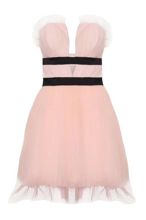 Glamorous Mini Dresses|Mini Dresses|Light-Pink V- Neck Puff Ball Strapless Mini Dress -