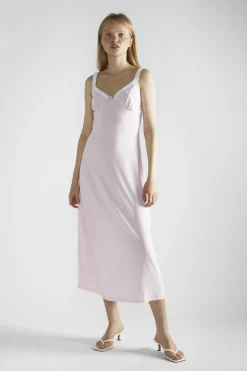 Glamorous Midi & Midaxi Dresses|Midi & Midaxi Dresses|Light-Pink-White V-Neck-Midi-Dresses -