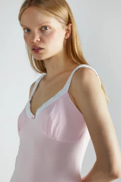 Glamorous Midi & Midaxi Dresses|Midi & Midaxi Dresses|Light-Pink-White V-Neck-Midi-Dresses -