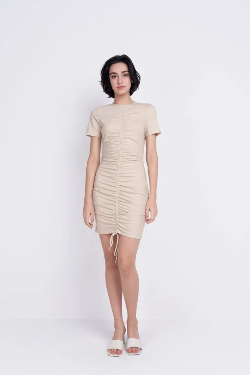 Glamorous Day Dresses|Mini Dresses|Light-Stone Round-Neck-Short-Sleeves Mini-Dresses -
